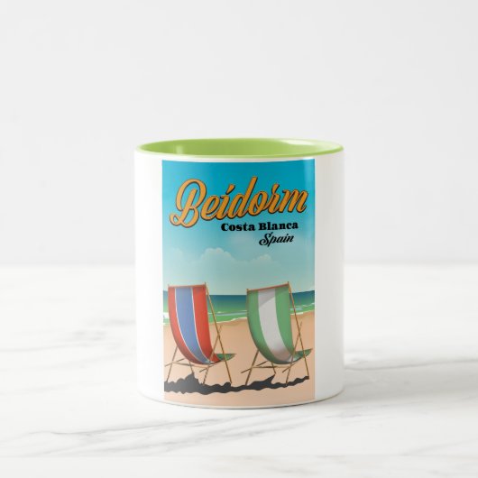 Benidorm strand reisposter tweekleurige koffiemok (Center)