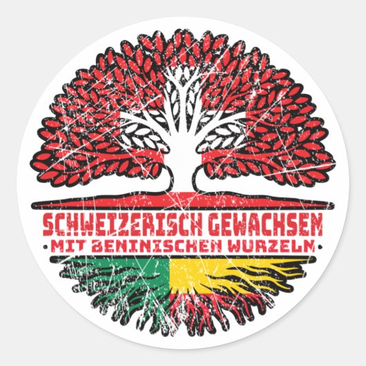 Benin Beninisch Schweizer Schweiz Baum Wurzel Flag Ronde Sticker (Voorkant)