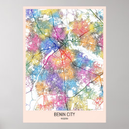 Benin City Nigeria Stad Kaart Poster