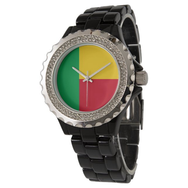 Benin Flag Horloge (Gekanteld)