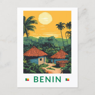 Benin Sunset Illustration Travel Art Vintage Briefkaart