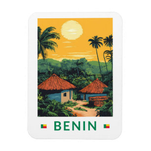 Benin Sunset Illustration Travel Art Vintage Magneet