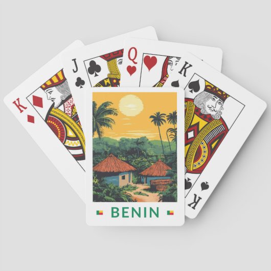 Benin Sunset Illustration Travel Art Vintage Pokerkaarten (Achterkant)