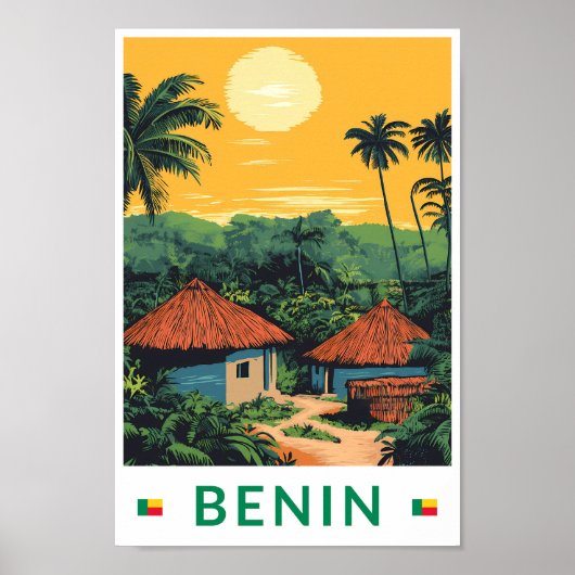 Benin Sunset Illustration Travel Art Vintage Poster (Voorkant)