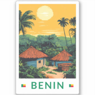 Benin Sunset Illustration Travel Art Vintage Sticker