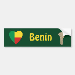 Benin Vlag Hart + Landkaart Bumpersticker
