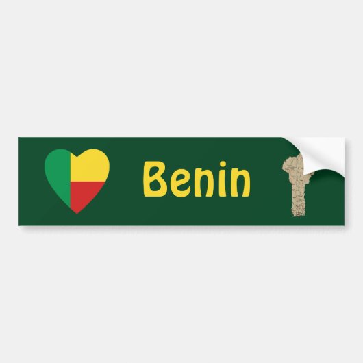 Benin Vlag Hart + Landkaart Bumpersticker (Voorkant)
