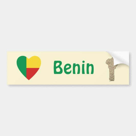 Benin Vlag Hart + Landkaart Bumpersticker (Voorkant)