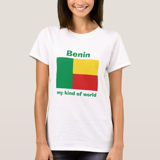 Benin Vlag + Kaart + Tekst T-shirt (Voorkant)