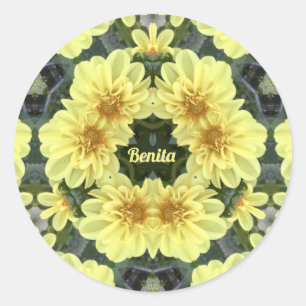 BENITA ~ PAASDAHLIA'S GEEL RELIGIEUS ~ RONDE STICKER