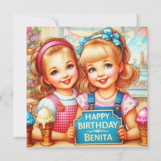 BENITA ~ Verjaardag Kaart ~ 2 lieve meisjes ~ (Voorkant)