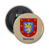 Benitez Heraldic Arms op perkament stijl terug Button Flesopener (Voorkant)