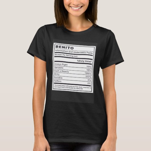 Benito Informatie en onmiskenbare feiten T-shirt (Voorkant)