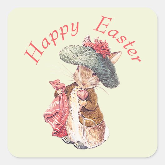 Benjamin Bunny Happy Easter Vierkante Sticker (Voorkant)