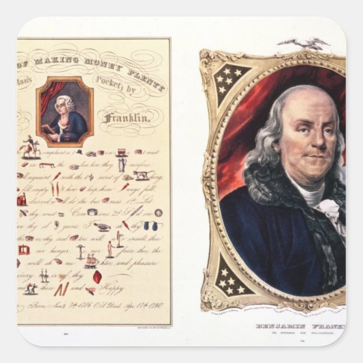 Benjamin Franklin 1847 Vierkante Sticker (Voorkant)