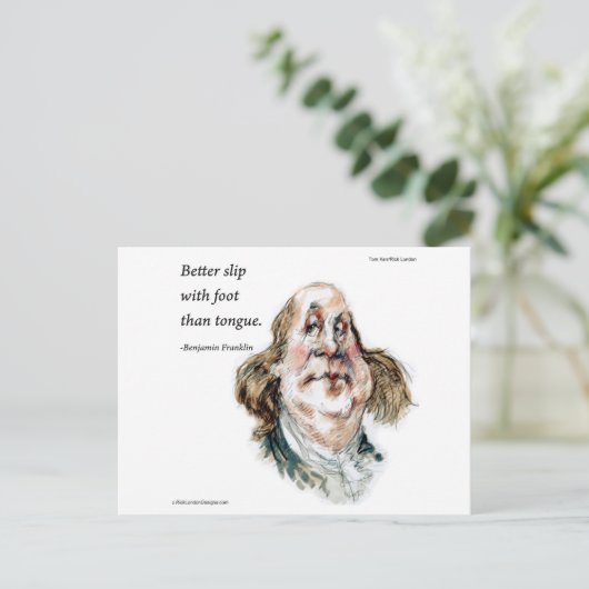 Benjamin Franklin Caricature & Quote Briefkaart (Staand voorkant)