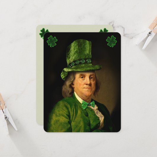 Benjamin Franklin Clover St Patrick's Day Kaart (Voorkant / Achterkant in situ)
