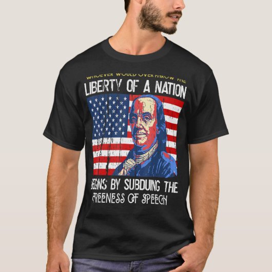 Benjamin Franklin die Amerika waarschuwt voor de d T-shirt (Voorkant)
