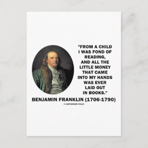 Benjamin Franklin dol op het lezen van geldcitaat Briefkaart