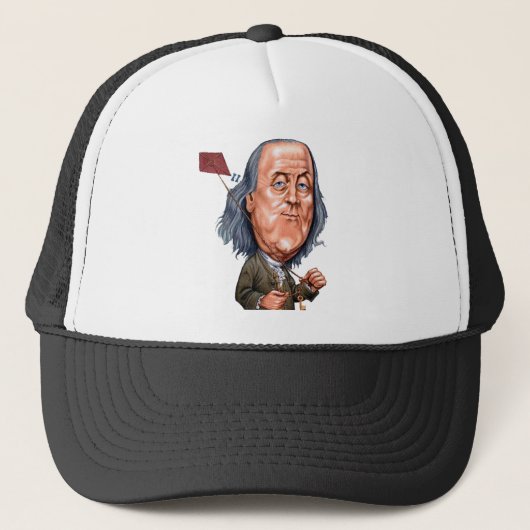 Benjamin Franklin Holding Kite met key on String Trucker Pet (Voorkant)