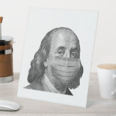 Benjamin Franklin in masker Reclamebord Met Voetstuk (Insitu)