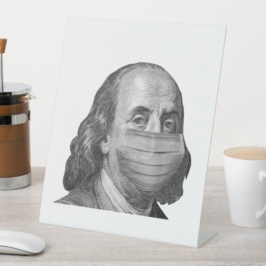 Benjamin Franklin in masker Reclamebord Met Voetstuk (Insitu)