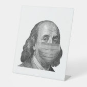 Benjamin Franklin in masker Reclamebord Met Voetstuk (Voorkant)