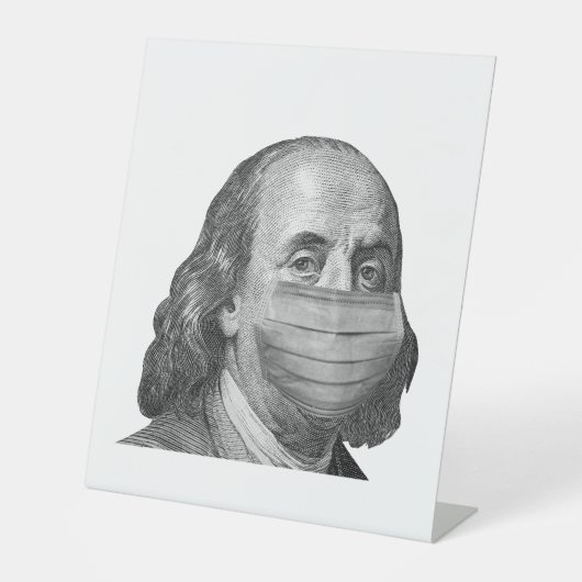 Benjamin Franklin in masker Reclamebord Met Voetstuk (Voorkant)