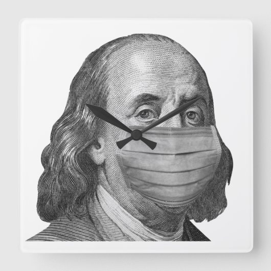 Benjamin Franklin in masker Vierkante Klok (Voorkant)