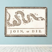 Benjamin Franklin "Join or Die" Cartoon Poster Canvas Afdruk (Insitu (Houten vloer))