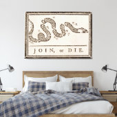 Benjamin Franklin "Join or Die" Cartoon Poster Canvas Afdruk (Insitu (Slaapkamer))