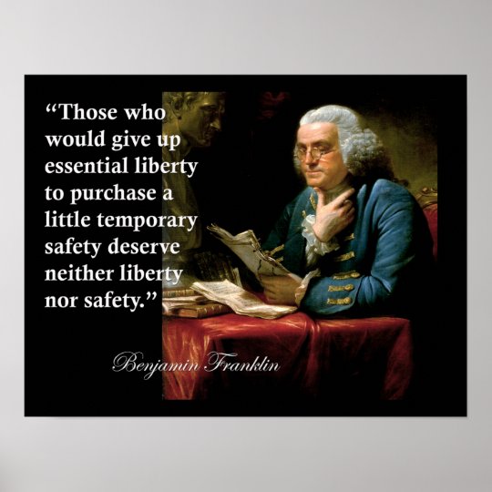 Benjamin Franklin Safety Quote Benjamin Franklin Liberty Freedom Quote Print | Zazzle.nl