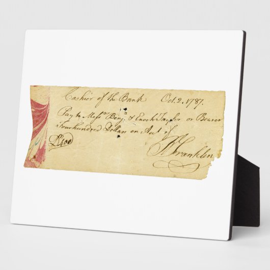 Benjamin Franklin Ondertekende cheque 2 oktober 17 Fotoplaat (Zijkant)