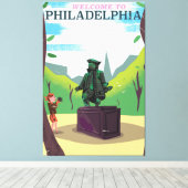 Benjamin Franklin Philadelphia cartoon Canvas Afdruk (Insitu (Houten vloer))