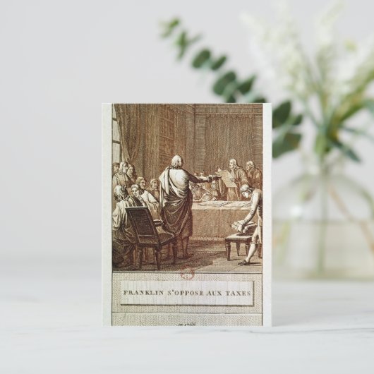 Benjamin Franklin presenteert zijn oppositie Briefkaart (Staand voorkant)