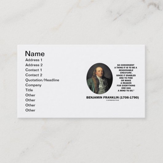 Benjamin Franklin Redelijk Wezen Vind Rede Visitekaartje (Voorkant)