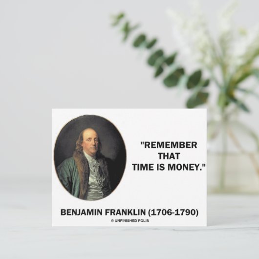 Benjamin Franklin weet nog dat tijd geld is Briefkaart (Staand voorkant)