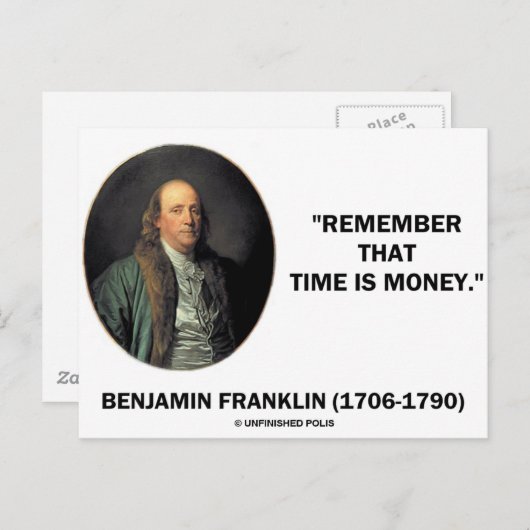 Benjamin Franklin weet nog dat tijd geld is Briefkaart (Voorkant / Achterkant)