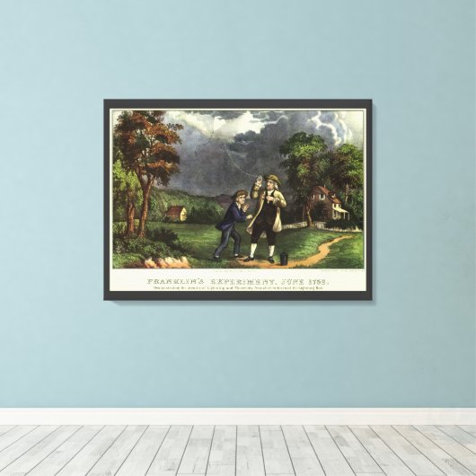 Benjamin Franklin's Kite and Lightning Experiment Canvas Afdruk (Insitu (Houten vloer))