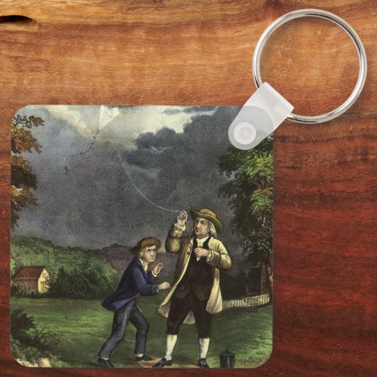 Benjamin Franklin's Kite and Lightning Experiment Sleutelhanger (Achterkant)