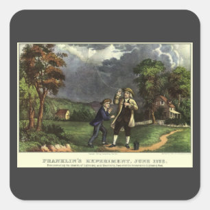 Benjamin Franklin's Kite and Lightning Experiment Vierkante Sticker