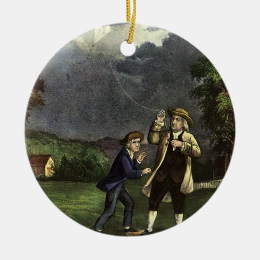 Benjamin Franklin's Lightning and Kite Experiment Keramisch Ornament (Voorkant)