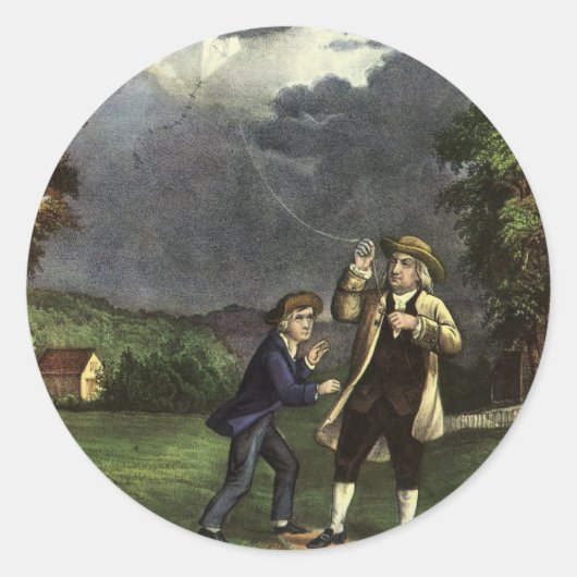Benjamin Franklin's Lightning and Kite Experiment Ronde Sticker (Voorkant)