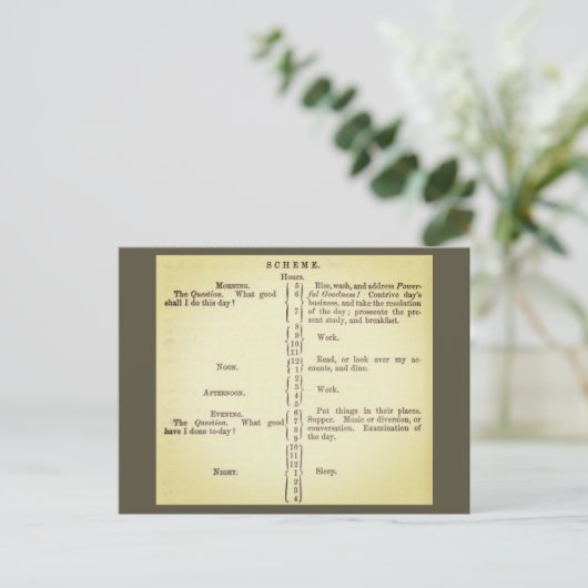 Benjamin Franklin's routineplanning Briefkaart (Staand voorkant)