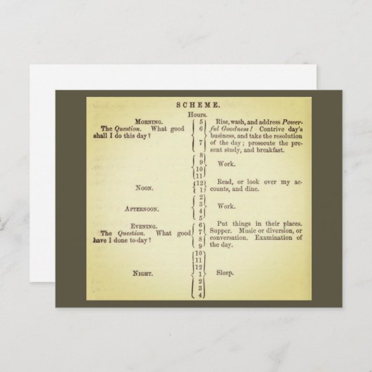 Benjamin Franklin's routineplanning Briefkaart (Voorkant / Achterkant)