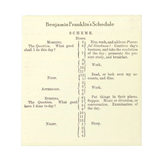 Benjamin Franklin's Schedule Planner notitieblok (Voorkant)
