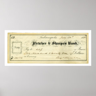 Benjamin Harrison Ondertekende cheque vanaf 30 jul Poster