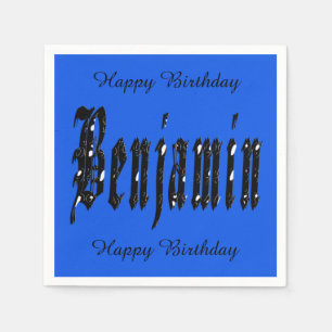 Benjamin, Logo, Blue Birthday Party Napkins. Servetten