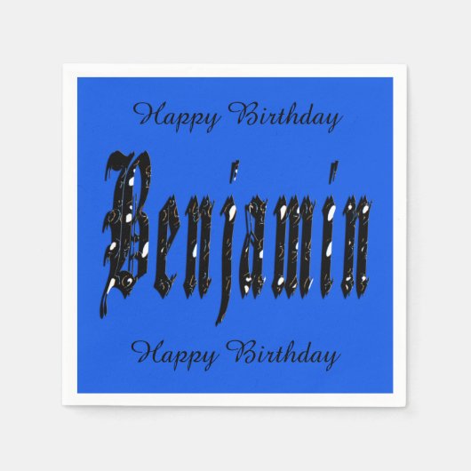 Benjamin, Logo, Blue Birthday Party Napkins. Servetten (Voorkant)