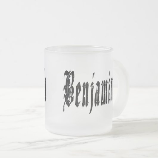 Benjamin, naam, Logo, voorgevroren glazen Mok. Matglas Koffiemok (Voorkant rechts)